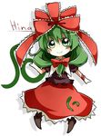  character_name chibi dress front_ponytail green_eyes green_hair hair_ribbon highres kagiyama_hina nosada ribbon solo touhou 