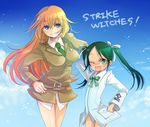  bad_id bad_pixiv_id blonde_hair blue_eyes charlotte_e_yeager francesca_lucchini green_eyes hiyo_(hinauf) long_hair military military_uniform multiple_girls no_pants strike_witches twintails uniform world_witches_series 