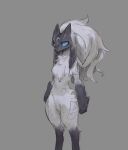  1girl absurdres animal_ears black_fur body_fur breasts feet_out_of_frame green_eyes grey_fur grey_hair highres kindred_(league_of_legends) lamb_(league_of_legends) league_of_legends long_hair mask medium_breasts ramssa sheep_ears solo standing two-tone_fur 