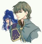  1boy 1girl blue_eyes blue_hair braid brother_and_sister closed_mouth fire_emblem fire_emblem:_the_sacred_stones green_eyes green_hair hair_between_eyes highres innes_(fire_emblem) long_hair ponytail short_hair siblings tana_(fire_emblem) twin_braids umi_(_oneinchswing) upper_body very_long_hair white_background 