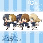  @_@ akiyama_mio amyu bag black_hair blonde_hair blue_eyes blush bottle brown_eyes brown_hair chibi closed_eyes food hair_ornament hairband hairclip hirasawa_ui hirasawa_yui hug k-on! kneehighs kotobuki_tsumugi lawson long_hair multiple_girls nakano_azusa pantyhose school_uniform short_hair skirt tainaka_ritsu twintails 