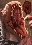 ambiguous_gender bodily_fluids dragon ear_piercing feral hi_res mane piercing red_body red_scales red_tongue saliva santanahoffman scales scalie solo teeth tongue white_mane