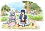  1girl blue_hair boota couple guinble happy hetero multicolored_hair nia_teppelin picnic piyopiyo_(kagotori) rossiu simon sitting sketch tengen_toppa_gurren_lagann two-tone_hair 