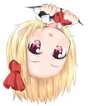  blonde_hair bow gap hair_bow hanging lowres red_eyes rumia solo tec touhou upside-down 
