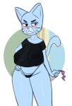 2022 5_fingers absurd_res anthro areola aroused big_areola big_breasts big_ears biped black_clothing black_crop_top black_eyebrows black_eyes black_shirt black_thong black_topwear black_underwear blue_body blue_ears blue_tail blush bodily_fluids breasts cartoon_network clothed clothed_anthro clothed_female clothing condom condom_wrapper crop_top digital_drawing_(artwork) digital_media_(artwork) domestic_cat elderly_anthro elderly_female eyebrows eyelids eyeshadow felid feline felis female female_anthro fingers foxart950 front_view geometric_background glistening glistening_body glistening_eyelids glistening_eyes glistening_legs hand_on_hip hand_on_own_hip hi_res holding_condom holding_object humanoid_hands internal_wall inverted_nipples lidded_eyes looking_at_viewer makeup mammal markings mary_senicourt mature_anthro mature_female mouth_closed nipples old pink_nose portrait prick_ears purple_condom purple_eyeshadow resting_bitch_face round_nose sagging_breasts sexual_barrier_device shirt signature simple_background solo standing straight_legs sweat tail the_amazing_world_of_gumball thick_eyebrows thick_thighs thong three-quarter_portrait topwear translucent translucent_clothing translucent_crop_top translucent_shirt translucent_topwear underwear wall_(structure) whisker_markings wide_hips window