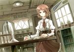  bad_id bad_pixiv_id banned_artist bob_cut book brown_eyes brown_hair corset dress dutch_angle erlenmeyer_flask flask gas_can graduated_cylinder labcoat laboratory original paseri plant reading short_hair sitting solo staff test_tube window 