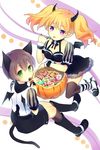  animal_ears bad_id bad_pixiv_id candy copyright_request food halloween hamamo horns multiple_girls pointy_ears pumpkin tail twintails wings 