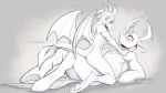  1boy 1girl animal_ears ass blush completely_nude copyright_request dragon_girl dragon_tail dragon_wings furry furry_female furry_male gender_request girl_on_top greyscale hetero highres horns minotaur monochrome nude scappo single_horn sitting smile tail teeth wings 