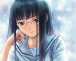  blue_eyes blue_hair glasses goto_p long_hair original seifuku 