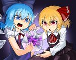  blonde_hair blue_eyes bow cirno darkness fang hair_bow ice multiple_girls red_eyes ribbon rumia touhou wings yuucho 