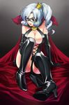  arsene bad_id bad_pixiv_id black_legwear blue_eyes boots breasts cape cleavage crown full_body heart henriette_mystere high_heels large_breasts mask poo_(pitind) shoes side_ponytail silver_hair simple_background sitting solo tantei_opera_milky_holmes thigh_boots thighhighs 