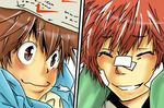  :3 bandages brown_eyes brown_hair closed_eyes katekyo_hitman_reborn kozato_enma manga paper redhead sawada_tsunayoshi smile 