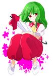  ascot closed_umbrella green_hair kazami_yuuka kazami_yuuka_(pc-98) machiko_(beard) pants plaid plaid_vest red_eyes sitting sketch smile solo touhou touhou_(pc-98) umbrella vest 