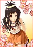  black_hair brown_eyes casual flower highres long_hair solo to_love-ru wing_(aiastor) yuuki_mikan 