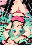  aqua_eyes green_hair hatsune_miku long_hair lying midriff mouth_hold navel neneko_(nenekotan) panties romeo_to_cinderella_(vocaloid) solo underwear upside-down very_long_hair vocaloid 