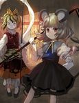  animal_ears animal_print basket black_hair blonde_hair grey_hair hair_ornament highres jewelry mouse mouse_ears mouse_tail multicolored_hair multiple_girls nazrin pendant red_eyes shawl shope tail tiger_print toramaru_shou touhou yellow_eyes 