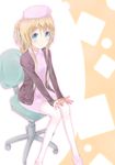  bad_id bad_pixiv_id banned_artist blonde_hair blue_eyes blush cardigan chair hat k-on! kotobuki_tsumugi long_hair mirai_(macharge) nurse nurse_cap office_chair pantyhose sitting solo white_legwear 