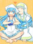  bad_id bad_pixiv_id barefoot biting blue_eyes blue_hair closed_eyes crossover feet habit ikamusume index indian_style long_hair look-alike multiple_girls nun robe safety_pin shinryaku!_ikamusume sitting tentacle_hair tentacles to_aru_majutsu_no_index uzushiro 