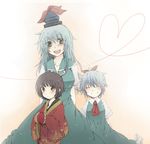  bad_id bad_pixiv_id blue_eyes blue_hair blush child fujisaki_miyabi fujiwara_no_mokou fujiwara_no_mokou_(young) green_eyes happy hat heart highres kamishirasawa_keine multiple_girls open_mouth short_hair smile time_paradox touhou yellow_eyes younger 