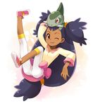  axew bad_id bad_pixiv_id big_hair gen_5_pokemon gym_leader iris_(pokemon) leggings long_hair low-tied_long_hair pokemon pokemon_(creature) pokemon_(game) pokemon_bw sitting tougyuu_yukio two_side_up very_long_hair white_legwear 