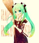  aqua_eyes broom dress green_hair halloween hatsune_miku kedama0808 long_hair smile solo twintails vocaloid 