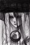  closed_mouth expressionless greyscale hane_(azelye) hat komeiji_koishi lips long_hair looking_at_viewer monochrome shaded_face solo touhou traditional_media upper_body watercolor_(medium) 