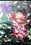  ;d arm_up artist_name blonde_hair blue_eyes dated day fang hair_ribbon highres in_tree letterboxed north_abyssor one_eye_closed open_mouth pinwheel ribbon short_hair sitting sitting_in_tree smile solo sunny_milk touhou tree twintails wings wrist_cuffs 