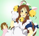  artist_request bell blood cosplay dejiko dejiko_(cosplay) di_gi_charat highres hirasawa_yui k-on! multiple_girls sanada_asami seiyuu_connection spit_take spitting tail yamanaka_sawako 