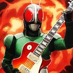  antennae bad_id bad_pixiv_id electric_guitar fumei_(mugendai) guitar instrument kamen_rider kamen_rider_black_rx kamen_rider_black_rx_(series) male_focus solo 