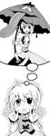  :p crazy_eyes dreaming empty_eyes geta greyscale heterochromia highres kannazuki_hato karakasa_obake long_tongue monochrome sandals simple_background solo tatara_kogasa tongue tongue_out touhou umbrella 