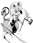  :&lt; :3 animal_ears basket dowsing_rod foreshortening from_above greyscale kannazuki_hato monochrome mouse mouse_ears mouse_tail nazrin shaded_face simple_background solo tail touhou 