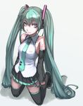  aqua_hair bad_id bad_pixiv_id bare_shoulders blue_eyes face hatsune_miku highres kneeling long_hair necktie skirt solo tea_(nakenashi) thighhighs twintails very_long_hair vocaloid zettai_ryouiki 