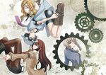  amane_suzuha bad_id bad_pixiv_id black_hair blonde_hair blue_eyes blueprint boots brown_hair cellphone flying gears glasses green_eyes grey_hair hat highres kiryuu_moeka long_hair makise_kurisu multiple_girls necktie pantyhose phone s0me shiina_mayuri short_hair steins;gate yellow_eyes 