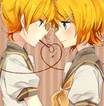  1girl bad_id bad_pixiv_id blonde_hair blush brother_and_sister couple eye_contact food heart heart_of_string hetero kagamine_len kagamine_rin looking_at_another manio pocky profile short_hair siblings twins vocaloid wavy_mouth 