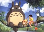  branch bucket clouds fishing flower ghibli kusakabe_mei kusakabe_satsuki sky tail tonari_no_totoro totoro 