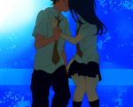  1girl blush couple head_out_of_frame hetero imminent_kiss kiss koiso_kenji necktie nervous school_uniform shinohara_natsuki skirt summer_wars sweatdrop tama_._kogifu wrist_grab 