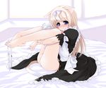  animal_ears barefoot blonde_hair blue_eyes bow bow_panties cat_ears copyright_request feet maid no_panties ooji panties panties_around_toe panties_removed pussy solo striped striped_panties tail toes underwear 