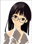  black_hair cum cum_in_mouth cum_on_glasses cum_string glasses original otomo_megane solo 