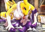  anthro bandai_namco bath bathhouse blush breasts canid canine cowgirl_position digimon digimon_(species) duo ear_pull female fid french_kissing from_front_position hot_spring impmon interspecies kissing male male/female mammal nipples nude on_bottom on_top penetration renamon sex soapy suds tongue_licking vaginal vaginal_penetration water 