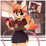  &lt;3 absurd_res anthro book breasts cellphone clothed clothing eyebrows eyelashes female fountain_pen hair hi_res mammal mouse murid murine name_tag office pen phone ponytail rodent sciurid shelly_(wirelessshiba) smartphone solo tree_squirrel wireless_shiba 