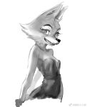  anthro canid canine clothed clothing diane_foxington dreamworks dress female fox looking_at_viewer mammal monochrome simple_background solo the_bad_guys 