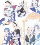  2girls alternate_hairstyle apron armor armored_dress bangs black_hairband blue_cape blue_dress blue_hair blush braid brushing_another&#039;s_hair cape chair closed_eyes closed_mouth corrin_(fire_emblem) corrin_(fire_emblem)_(female) creature d0o00o0b dragon dragon_girl dress eyebrows_visible_through_hair fire_emblem fire_emblem_fates forehead_jewel gradient_hair hair_brush hair_brushing hairband hat holding holding_hair_brush holding_needle hug hug_from_behind juliet_sleeves lilith_(fire_emblem) long_hair long_sleeves looking_at_another looking_at_viewer mirror multicolored_hair multiple_girls multiple_views needle open_mouth pointy_ears puffy_sleeves red_eyes red_hair reflection sewing sewing_needle siblings single_braid sisters sitting slit_pupils smile two-tone_hair wavy_hair white_apron white_background white_hair white_headwear yellow_eyes 