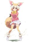  1girl animal_costume animal_ear_fluff animal_ears blonde_hair closed_mouth fennec_(kemono_friends) game_cg kemono_friends kemono_friends_kingdom neck_ribbon official_art ribbon shirt shoes short_hair simple_background skirt solo standing tachi-e tail white_background 