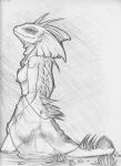 agamid anthro barely_visible_genitalia barely_visible_pussy breasts clothing danji-isthmus elderly_anthro elderly_female female frilled_lizard furgonomics furry-specific_piercing genitals greyscale hi_res lizard lizard_queen monochrome mostly_nude piercing pussy reptile scalie small_breasts solo traditional_media_(artwork) translucent translucent_clothing wrinkled_skin 