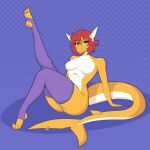  blue_background breasts clothing female fish furgonomics furry-specific_piercing hi_res legwear marine mostly_nude multicolored_body orange_body piercing raised_leg sanfingulipunrapin shark simple_background solo tail_piercing thigh_highs two_tone_body 