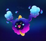  &gt;_&lt; artist_name blush_stickers commentary cosmog happy highres mythro nintendo no_humans no_sclera pokemon pokemon_(anime) pokemon_(creature) pokemon_sm_(anime) signature sky solo_focus space 