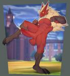  abs balls blaziken bodily_fluids cum detailed_background deuzion ejaculation erection genital_fluids genitals hi_res male muscular muscular_male nintendo pecs penis pok&eacute;mon pok&eacute;mon_(species) video_games 