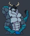  anthro antlers breasts capreoline cervid clothing facial_piercing hi_res horn hybrid kangaroo macropod male mammal marsupial multi_arm multi_breast multi_limb muscular muscular_male nose_piercing nose_ring piercing rackun reindeer solo standing underwear 