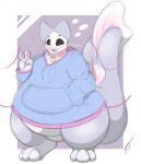  ambiguous_gender amur_carp anthro carp clothing collar cyprinid cypriniform fish gesture hi_res koi marine mask one_eye_closed overweight skull_mask smile solo sweater swolptr thick_thighs topwear typical_carp v_sign wink 