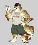 anthro bottomwear cigarette claws clothing fin fish gills hand_on_hip hat hat_over_eyes headgear headwear hi_res male marine muscular muscular_anthro muscular_male scar sharp_teeth shirt shorts tail_fin tank_top teeth thick_tail topwear twistedhound 